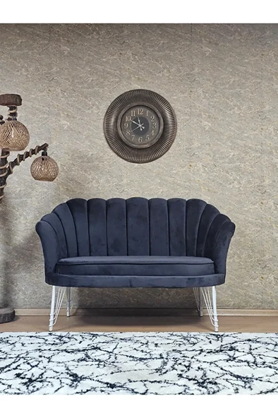 İkili İstiridye Beyaz Boyalı Telli Ayak Çay Seti Koltuk Tekli Berjer , İkili Berjer Koltuk Fume Renk 110 x 48 Boyut/Ebat ürün görseli