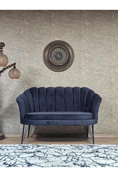 İkili İstiridye Siyah Boyalı Telli Ayak Çay Seti Koltuk Tekli Berjer , İkili Berjer Koltuk Füme Renk 110 x 48 Boyut/Ebat