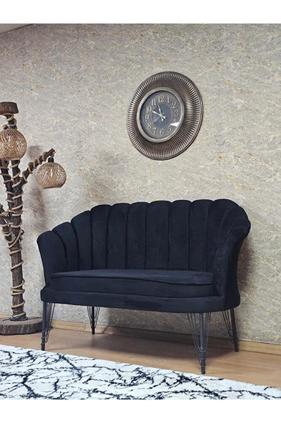 İkili İstiridye Siyah Boyalı Telli Ayak Çay Seti Koltuk Tekli Berjer , İkili Berjer Koltuk Siyah Renk 110 x 48 Boyut/Ebat - Resim 3