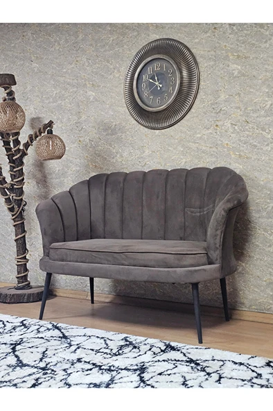 İkili İstiridye Siyah Boyalı Sivriltme Ayak Çay Seti Koltuk İkili Berjer , İkili Berjer Koltuk Kahverengi Renk 110 x 48 Boyut/Ebat - Resim 3