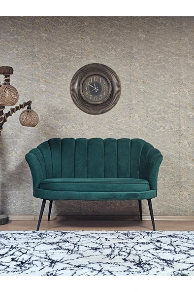 İkili İstiridye Siyah Boyalı Sivriltme Ayak Çay Seti Koltuk İkili Berjer , İkili Berjer Koltuk Yeşil Renk 110 x 48 Boyut/Ebat ürün görseli