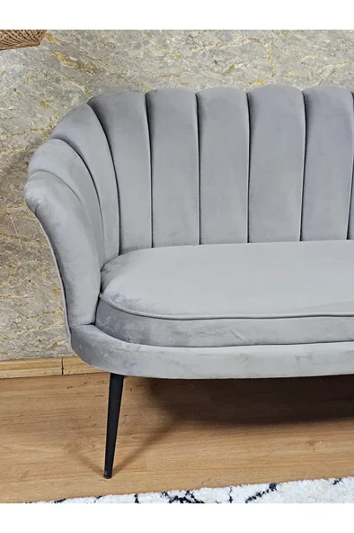 İkili İstiridye Siyah Boyalı Sivriltme Ayak Çay Seti Koltuk İkili Berjer , İkili Berjer Koltuk Gri Renk 110 x 48 Boyut/Ebat - 4