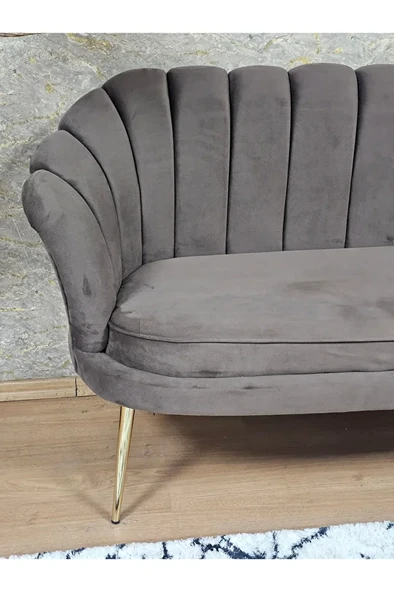 İkili İstiridye Gold Kaplama Sivriltme Ayak Çay Seti Koltuk İkili Berjer , İkili Berjer Koltuk Kahverengi Renk 110 x 48 Boyut/Ebat - 4