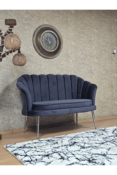 İkili İstiridye Krom Kaplama Sivriltme Ayak Çay Seti Koltuk İkili Berjer , İkili Berjer Koltuk Füme Renk 110 x 48 Boyut/Ebat - 2