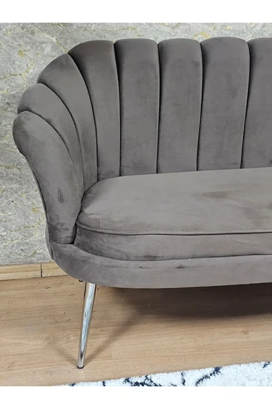 İkili İstiridye Krom Kaplama Sivriltme Ayak Çay Seti Koltuk İkili Berjer , İkili Berjer Koltuk Kahverengi Renk 110 x 48 Boyut/Ebat - 4