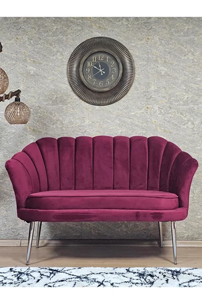 İkili İstiridye Krom Kaplama Sivriltme Ayak Çay Seti Koltuk İkili Berjer , İkili Berjer Koltuk Bordo Renk 110 x 48 Boyut/Ebat ürün görseli