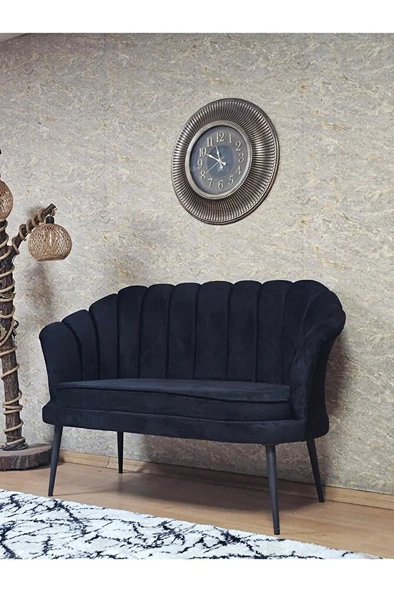 İkili İstiridye Siyah Boyalı Sivriltme Ayak Çay Seti Koltuk İkili Berjer , İkili Berjer Koltuk Siyah Renk 110 x 48 Boyut/Ebat - Resim 3