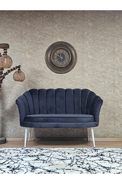 İkili İstiridye Beyaz Boyalı Sivriltme Ayak Çay Seti Koltuk Tekli Berjer , İkili Berjer Koltuk Füme Renk 110 x 48 Boyut/Ebat