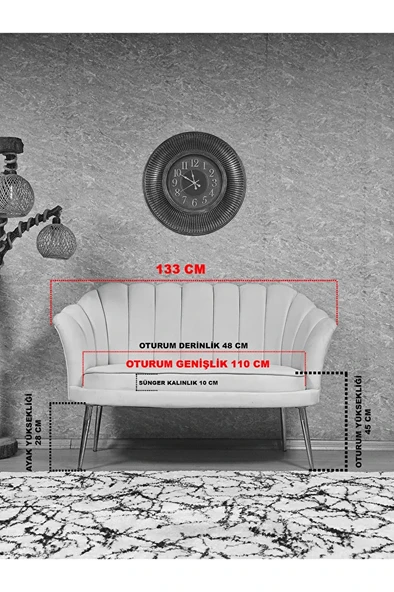 İkili İstiridye Krom Kaplama Sivriltme Ayak Çay Seti Koltuk İkili Berjer , İkili Berjer Koltuk Bordo Renk 110 x 48 Boyut/Ebat - Resim 5