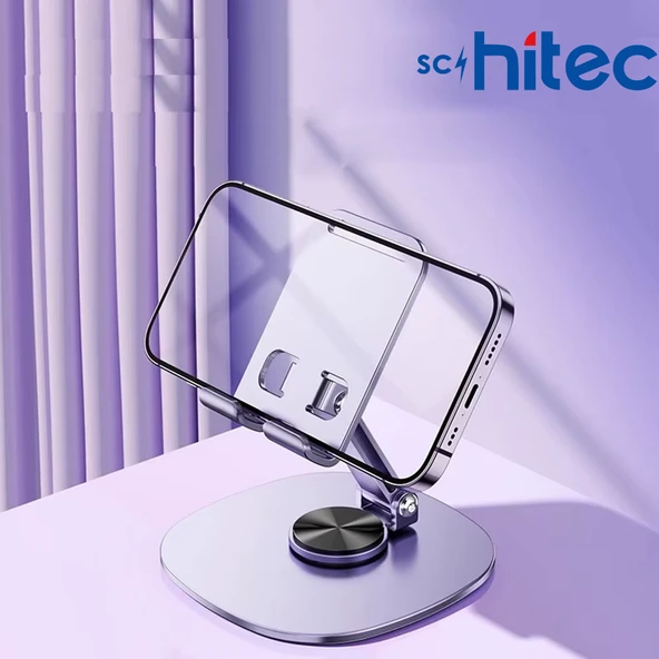 Schitec 360° Dönebilen Masa Üzeri Metal Telefon ve Tablet Tutucu Stand Gri ürün görseli 1