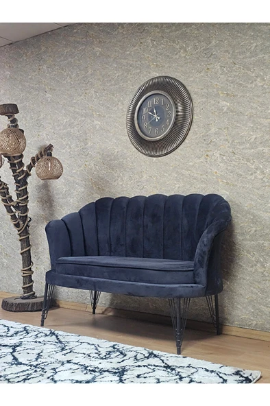 İkili İstiridye Siyah Boyalı Telli Ayak Çay Seti Koltuk Tekli Berjer , İkili Berjer Koltuk Füme Renk 110 x 48 Boyut/Ebat - 3