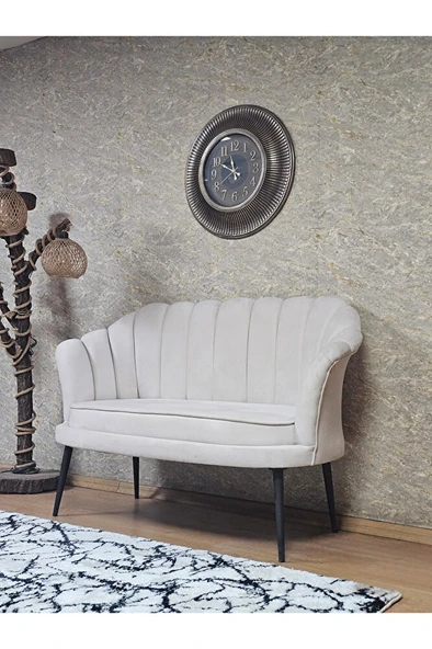 İkili İstiridye Siyah Boyalı Sivriltme Ayak Çay Seti Koltuk İkili Berjer , İkili Berjer Koltuk Krem Renk 110 x 48 Boyut/Ebat - Resim 3