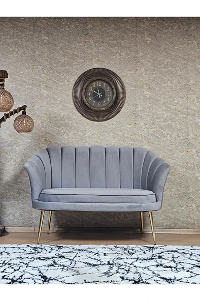 İkili İstiridye Gold Kaplama Sivriltme Ayak Çay Seti Koltuk İkili Berjer , İkili Berjer Koltuk Gri Renk 110 x 48 Boyut/Ebat ürün görseli 1