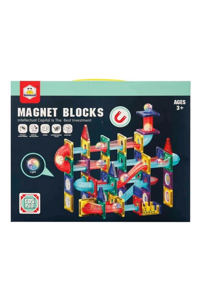 Işıklı Manyetik Bloklar 105 Parça – Çocuklar İçin Manyetik İnşa Seti - 6