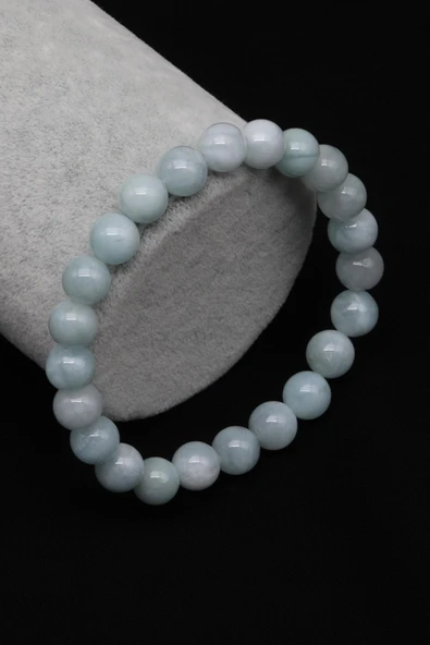 Akuamarin Doğal Taş Bileklik 8 mm Küre Kesim ürün görseli