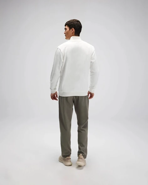 Ellesse EM580-OF Erkek Yarım Fermuarlı Beyaz Sweat - 5