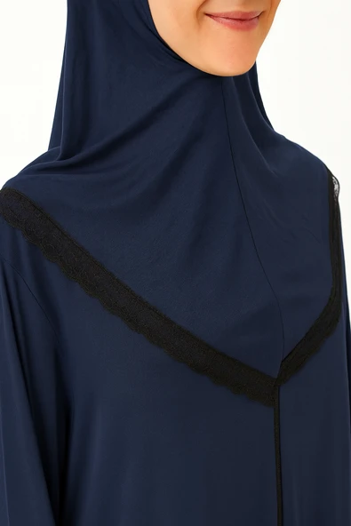 Kendinden Örtülü Fermuarlı Namaz Elbisesi – Lacivert - 2
