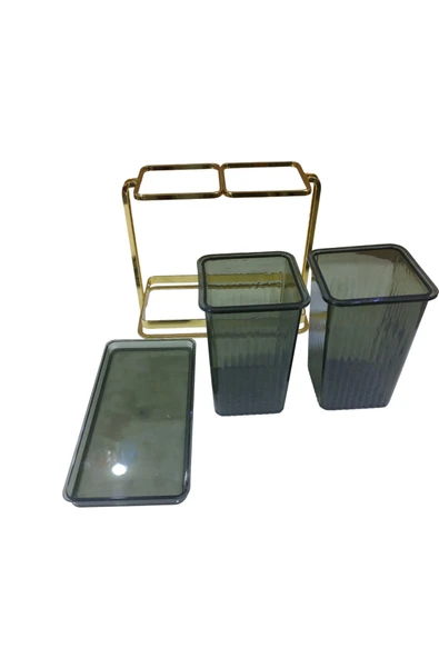 IVORY Gold Metal Standlı Çift Akrilik Hazneli Tezgah üstü Kaşıklık - Resim 2