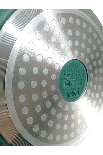 OMS 15016 - 3 Parça, İndüksiyonlu Ocak Uyumlu, Döküm, Seramik, ( 20 - 24 - 28 Cm ) Tava Seti Yeşil - Resim 6