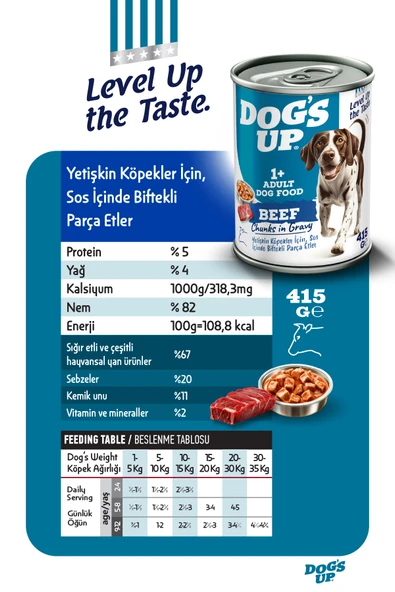 Dogs Up Yaş Yetişkin Köpek Maması Biftekli 415gr 24Lü - Resim 3