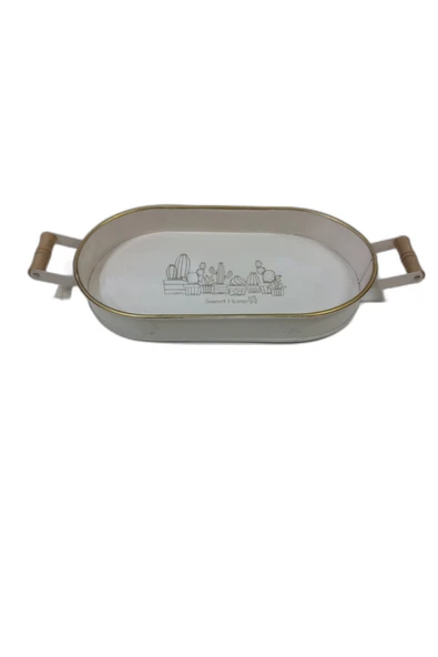 ERGENÇLERZÜCCACİYE Sweet Home Ahşap Saplı Ferforje Oval Tepsi 38x21 cm ürün görseli 1