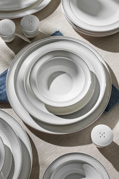 Nehir Camelia Platin Yaldızlı 28 Parça Porselen Yemek Takımı - Resim 3