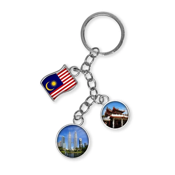 Malezya Üçlü Epoksi Metal Çift Taraflı Damla Anahtarlık Malaysia ürün görseli