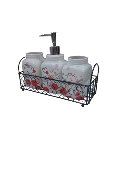 ERGENÇLERZÜCCACİYE Seramik Love Kedi figürlü Tarak Fırça Sıvı Sabunluk Seti ürün görseli