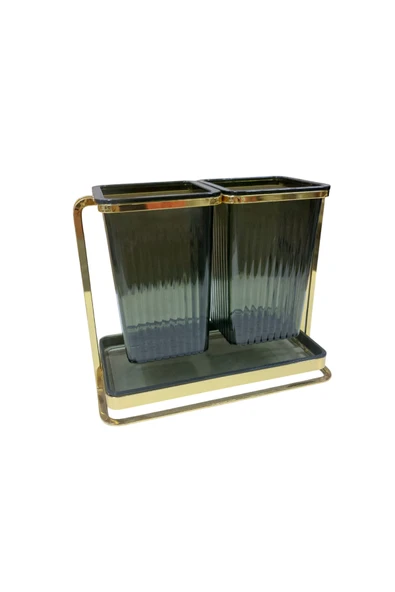 IVORY Gold Metal Standlı Çift Akrilik Hazneli Tezgah üstü Kaşıklık ürün görseli