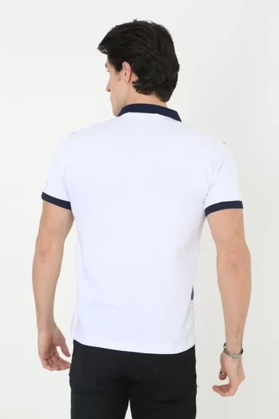 Erkek Yakalı Slim Fit Baskılı T-Shirt - Beyaz - Resim 2