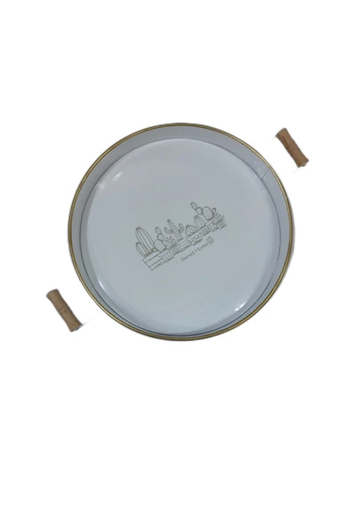 ERGENÇLERZÜCCACİYE Sweet Home Ahşap Saplı Ferforje Yuvarlak Tepsi 37cm ürün görseli 1