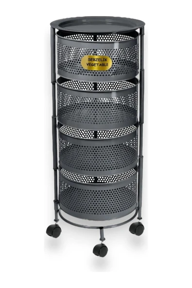 ERGENÇLERZÜCCACİYE Antrasit Metal 4 Katlı Yana Açılır Tekerlekli Patates Soğan Sarımsak Sebzelik Meyvelik Sepeti ürün görseli 1