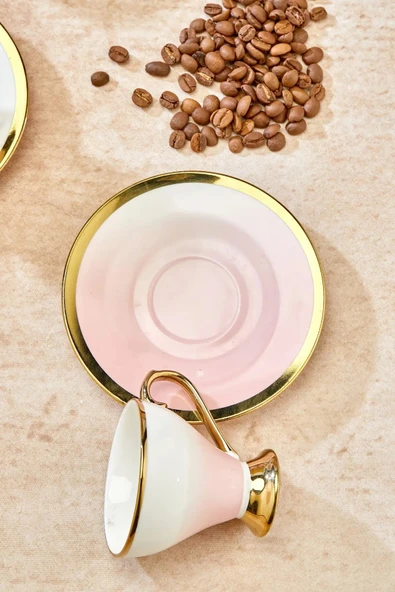 Cooker Lüks Porselen Çiçekli Yaldız Detaylı 6 Kişilik Türk Kahve Fincan Takımı - Resim 5