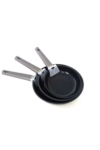 OMS 15016 - 3 Parça, İndüksiyonlu Ocak Uyumlu, Döküm, Seramik, ( 20 - 24 - 28 Cm ) Tava Seti Siyah - Resim 7