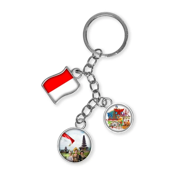 Endonezya Üçlü Epoksi Metal Çift Taraflı Damla Anahtarlık Indonesia ürün görseli