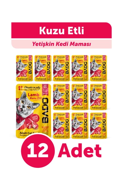 Bado Yetişkin Kedi Yaş Maması Kuzu Etli 85GR 12'li