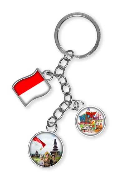 Endonezya Üçlü Epoksi Metal Çift Taraflı Damla Anahtarlık Indonesia - Resim 4