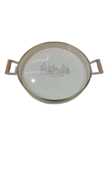 ERGENÇLERZÜCCACİYE Sweet Home Ahşap Saplı Ferforje Yuvarlak Tepsi 37cm ürün görseli 1