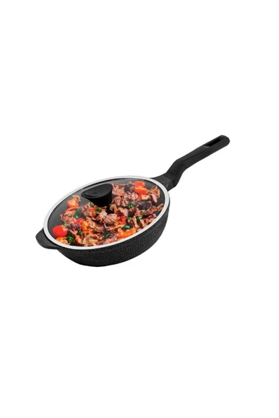 Evim Şahane Orion 28 CM Mega Döküm Sote Tavası – 3.5 LT, Cam Kapaklı,Yanmaz Yapışmaz ürün görseli 1