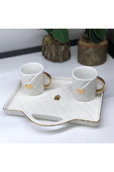 ERGENÇLERZÜCCACİYE Porselen Çanta figürlü Damat Kahve Fincan Seti 2 li ürün görseli 1