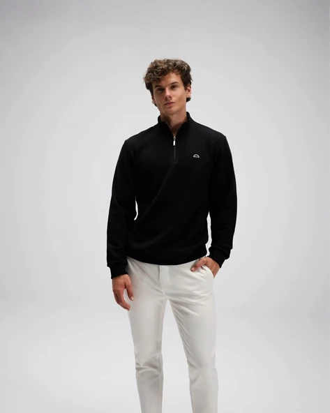 Ellesse EM603-BK Erkek Yarım Fermuarlı Siyah Sweat - 4