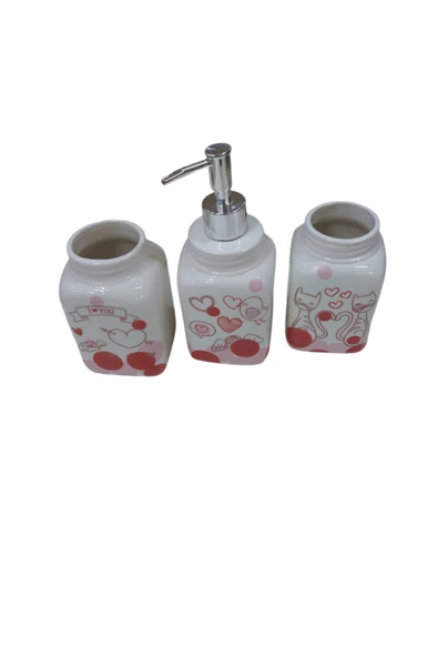 ERGENÇLERZÜCCACİYE Seramik Love Kedi figürlü Tarak Fırça Sıvı Sabunluk Seti - Resim 3
