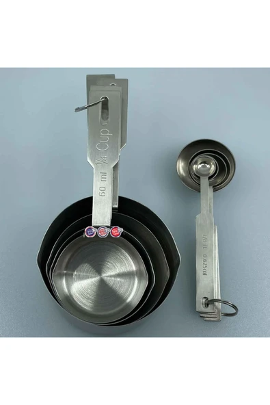 Fame Kıtchen Paslanmaz Çelik Askılı 9 Parça Katı ve Sıvı Ölçüm Kaşığı Seti - Resim 5