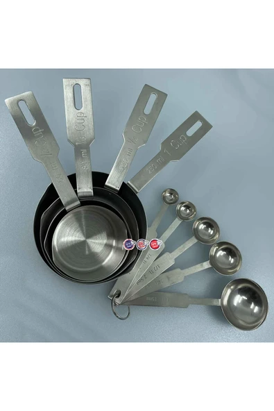 Fame Kıtchen Paslanmaz Çelik Askılı 9 Parça Katı ve Sıvı Ölçüm Kaşığı Seti - Resim 3