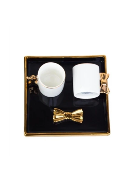 ERGENÇLERZÜCCACİYE Siyah/gold 2 Kişilik Tepsili Damat Kahve Fincan Takımı 9861 ürün görseli 1