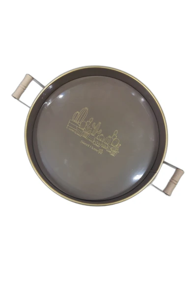 ERGENÇLERZÜCCACİYE Sweet Home Ahşap Saplı Ferforje Yuvarlak Tepsi 37cm ürün görseli 1