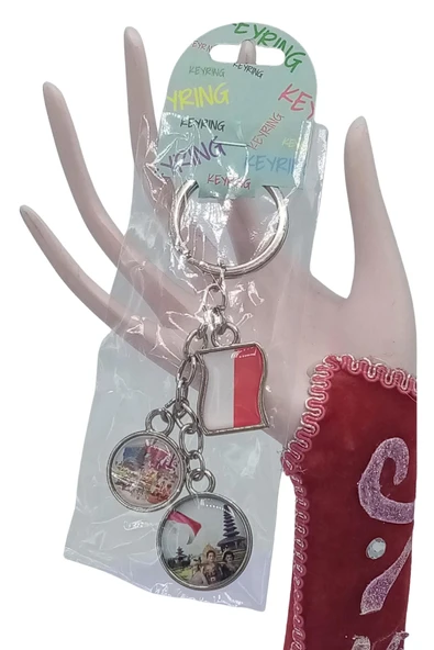 Endonezya Üçlü Epoksi Metal Çift Taraflı Damla Anahtarlık Indonesia - Resim 5