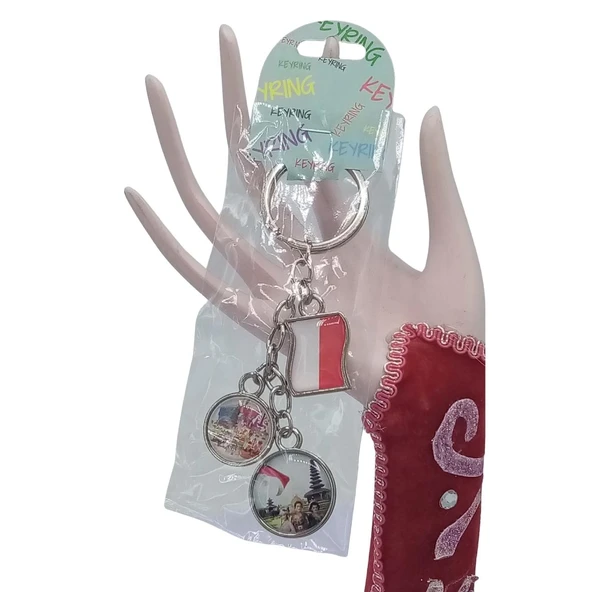 Endonezya Üçlü Epoksi Metal Çift Taraflı Damla Anahtarlık Indonesia - Resim 2