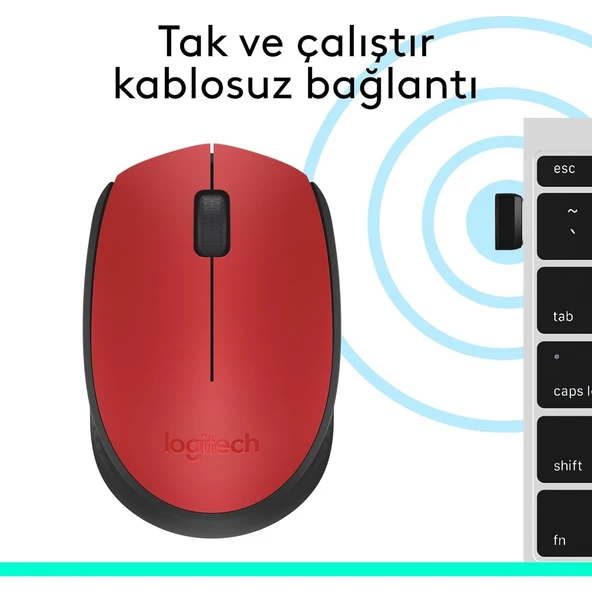 M171 Kablosuz Mouse Kırmızı 910-004641 - Resim 4
