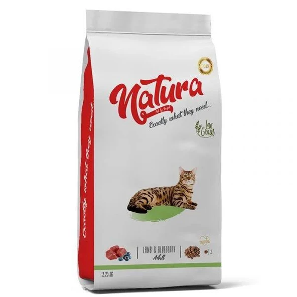 Natura Adult Düşük Tahıllı Kuzu Etli ve Yaban Mersinli Yetişkin Kedi Maması 2.25 Kg ürün görseli